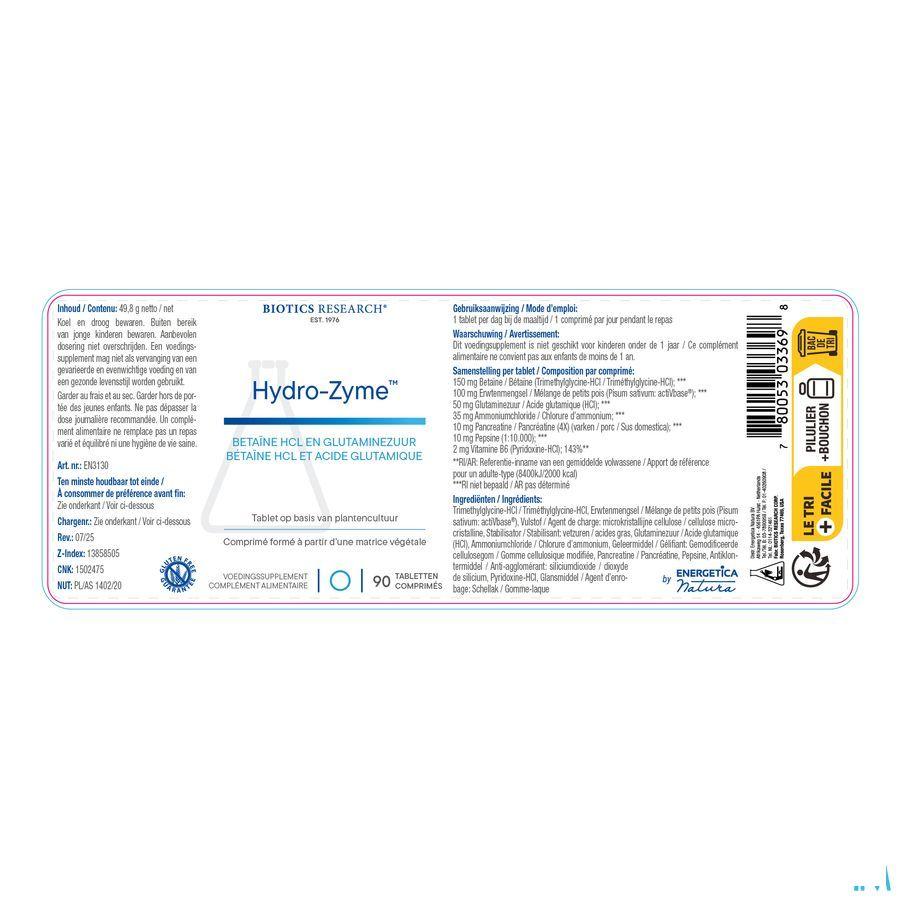 Biotics Hydro-Zyme 90 tabletten  -  Energetica Natura