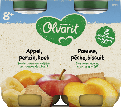 Olvarit Fruit Appel Perzik Koek 2x200 gr 8m54  -  Nutricia