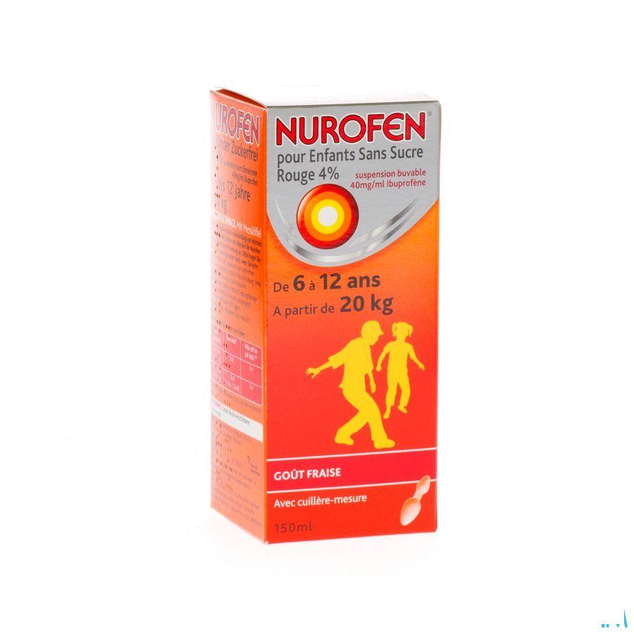 Nurofen Enfant sans sucre 4% Fraise Suspension Buvable 150 ml