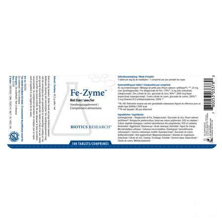 Biotics Fe-Zyme 25mg 100 comprimés  -  Energetica Natura