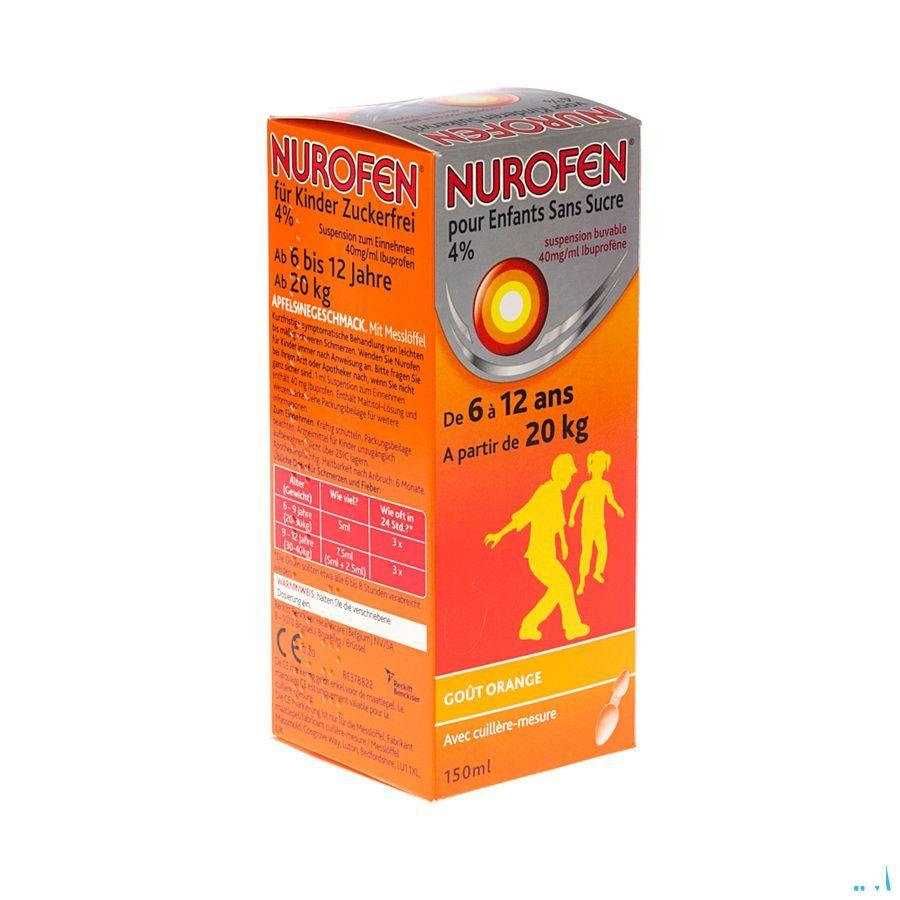 Nurofen Enfant sans sucre 4% Fraise Suspension Buvable 150 ml