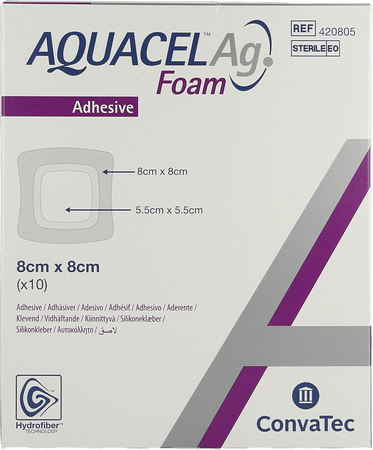 Aquacel Ag Foam Adhesif 8X8Cm 10