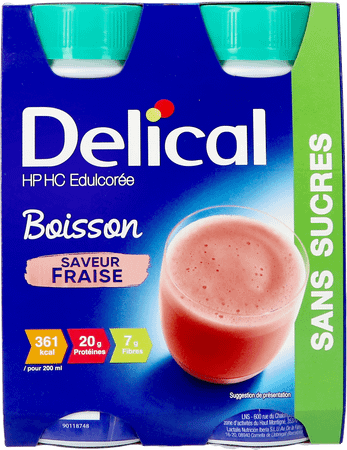 Delical Melkdrank Z/Suiker Aardbei 4X200 ml