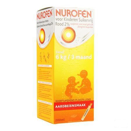 Nurofen Kind Suikervrij Aardbei 2 % 200 ml