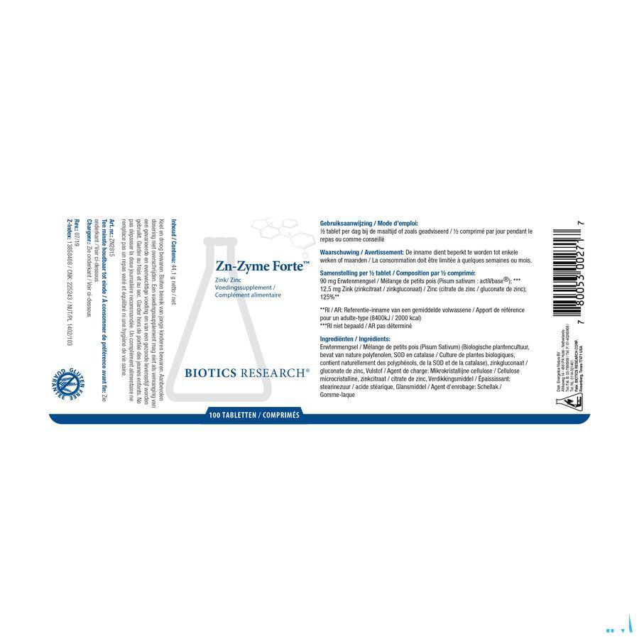 Biotics Zn-Zyme Forte 100 comprimés  -  Energetica Natura