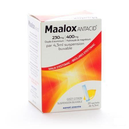 Maalox Antacid Lemon 230 mg/400 mg Suspension Or. 20x4,3 ml