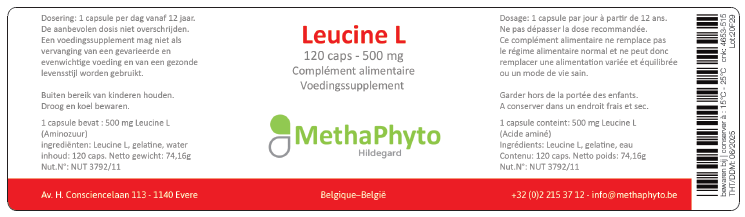 Leucine L 500 mg 120 Capsule Hildegard  -  Methaphyto