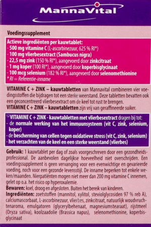 Mannavital Vitamine C + Zink Kauwtabl 60