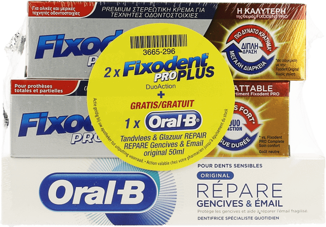 Fixodent Pro Plus Duo Act 2X40Gr +Oral-Brepair50ml