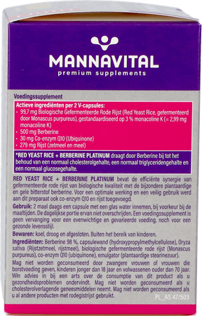 Mannavital Red Yeast Rice + Berberine Plat.V-Caps 60  -  Mannavita