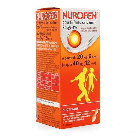 Nurofen Kind Suikervrij 4% Aardbei Orale Suspensie 150 ml