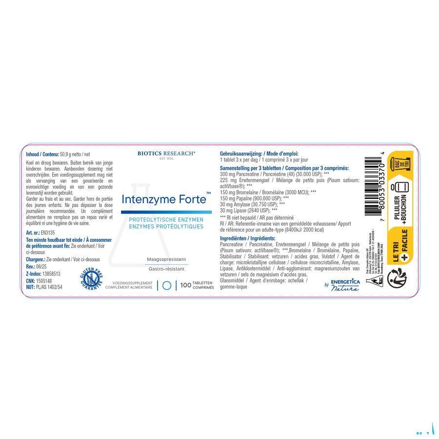 Biotics Intenzyme Forte 100 tabletten  -  Energetica Natura