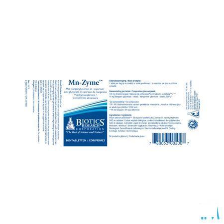 Biotics Mn-Zyme 100 comprimés  -  Energetica Natura