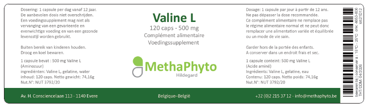 Valine L 500 mg 120 Capsule Hildegard  -  Methaphyto