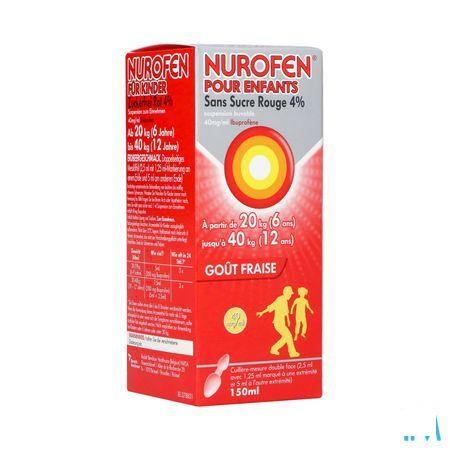 Nurofen Kind Suikervrij 4% Aardbei Orale Suspensie 150 ml