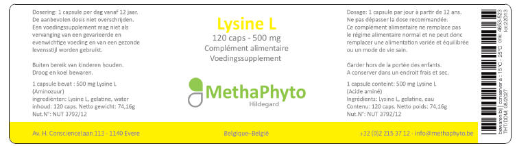 Lysine L 500 mg 120 Capsule Hildegard  -  Methaphyto