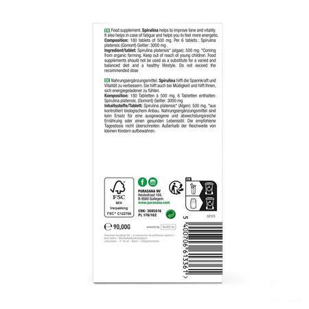 Purasana Spirulina Bio Tabletten 180