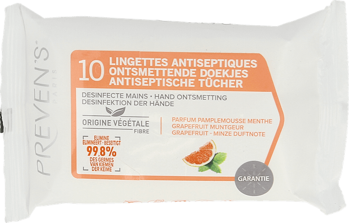 Preven's Doekjes Anti sept. Grapefruit Munt Pocket 10