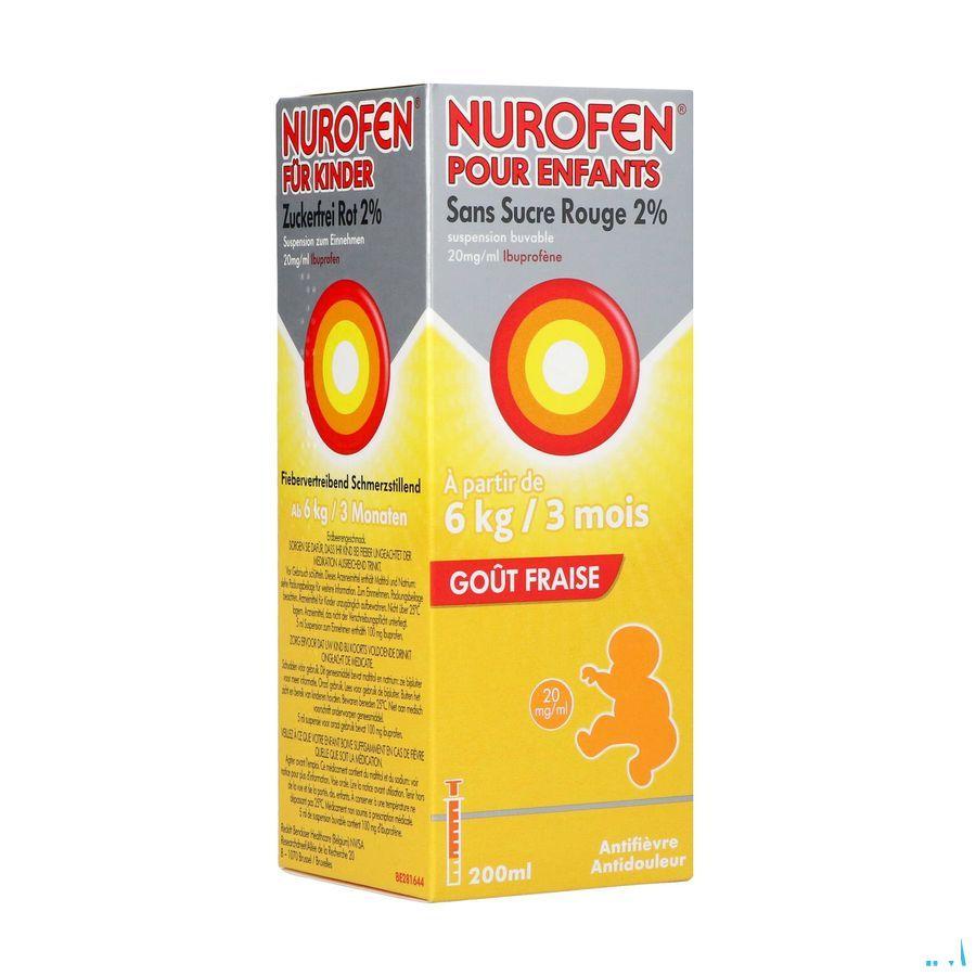 Nurofen Enfant Fraise Suspension Sans Sucre 2% 200 ml