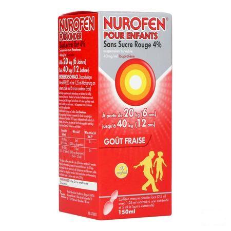 Nurofen Enfant sans sucre 4% Fraise Suspension Buvable 150 ml