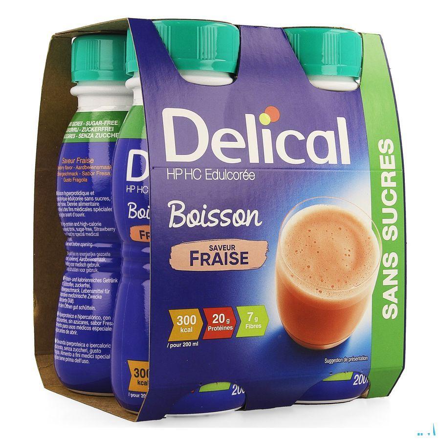 Delical Melkdrank Hp-hc zonder suiker Aardbei 4x200 ml  -  Bs Nutrition
