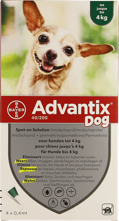 Advantix 40 - 200 Honden < 4kg Flacon 4x0,4 ml