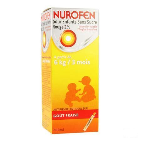 Nurofen Kind Suikervrij Aardbei 2 % 200 ml