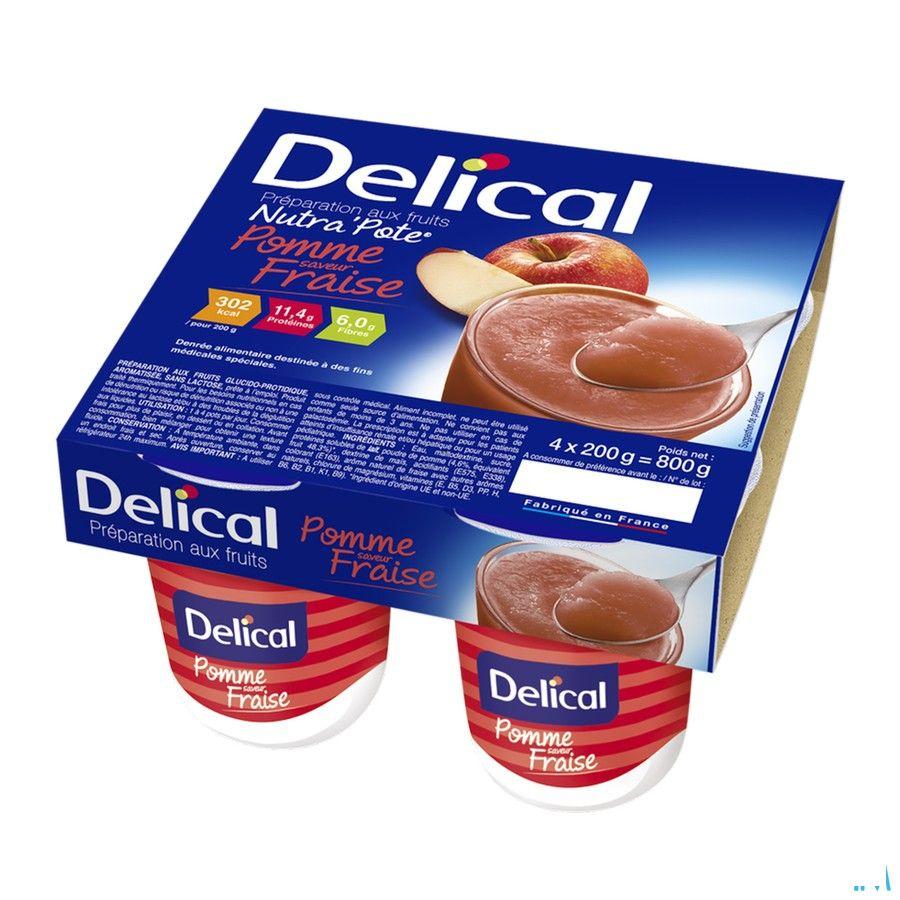 Delical Nutra Pote Appel Aardbei 4x125 gr  -  Bs Nutrition