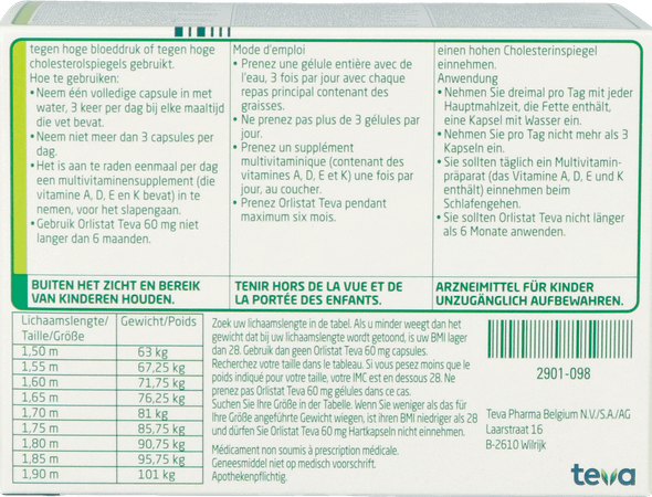 Orlistat Teva Harde Capsule 120 X 60 mg 