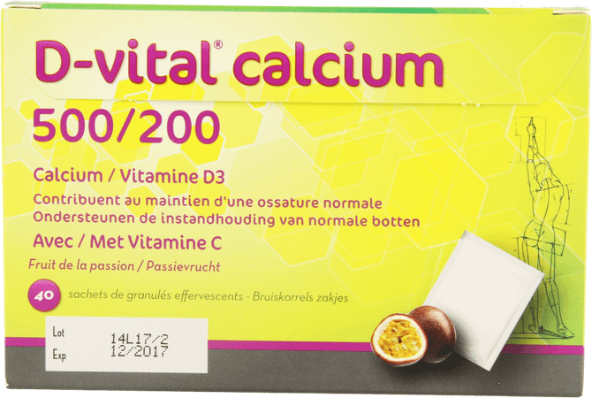 D-Vital Calcium 500/200 Passievruchten Zakjes 40  -  Depharm