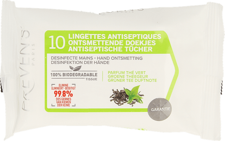 Preven's Doekjes A/septisch Groene Thee Pocket 10