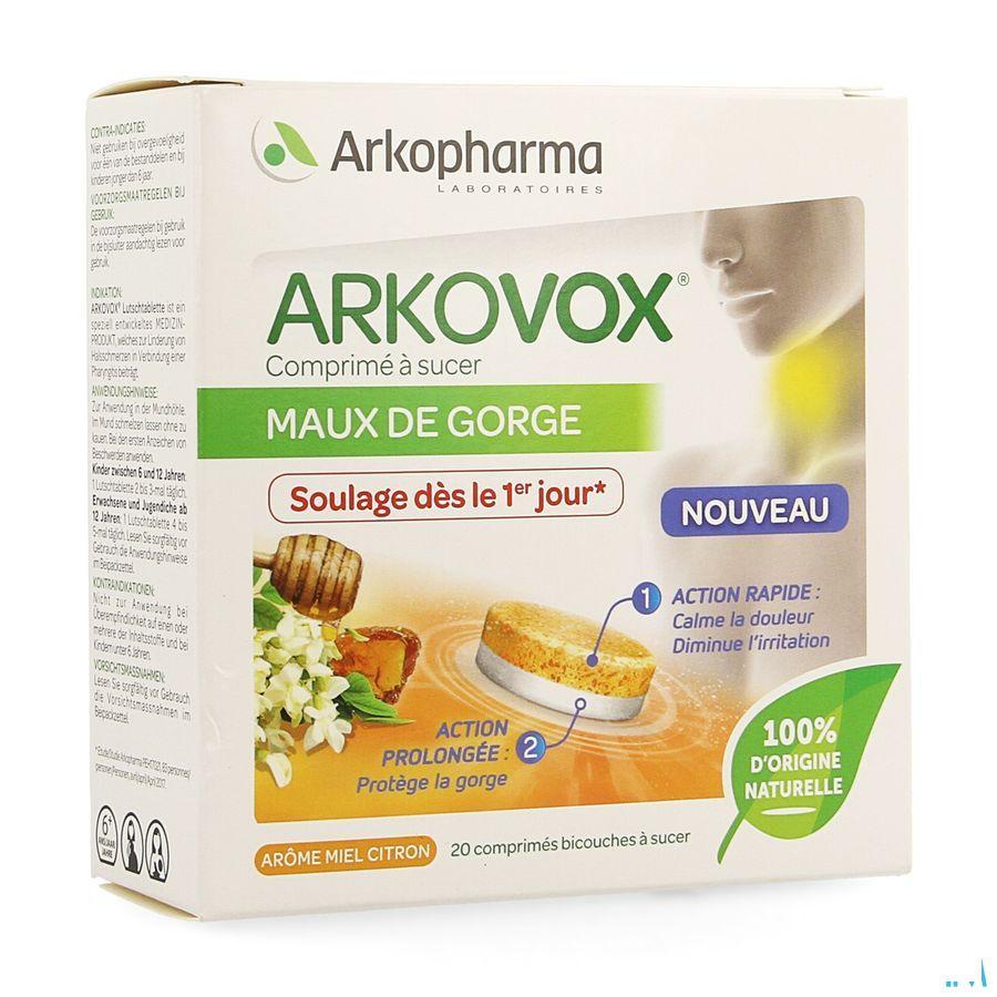 Arkovox Mal Gorge Miel Citron Comprimes A Sucer 20  -  Arkopharma