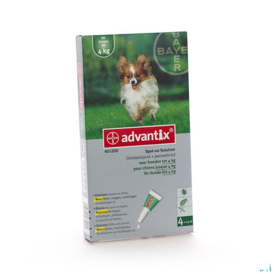 Advantix 40 - 200 Honden < 4kg Flacon 4x0,4 ml