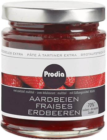 Prodia Broodbeleg Extra Aardbei Maltitol 215 gr 5636  -  Revogan