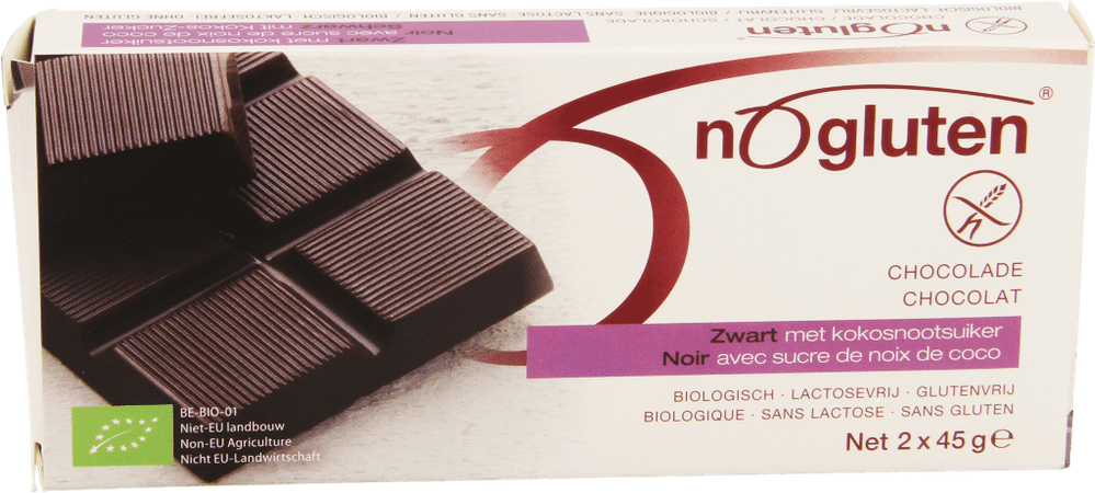Nogluten Chocoladereep Zwart Bio 2x45 gr 3996  -  Revogan