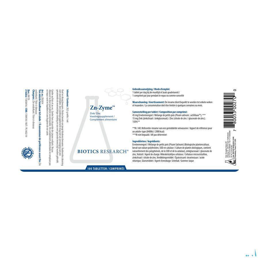 Biotics Zn-Zyme 100 comprimés  -  Energetica Natura