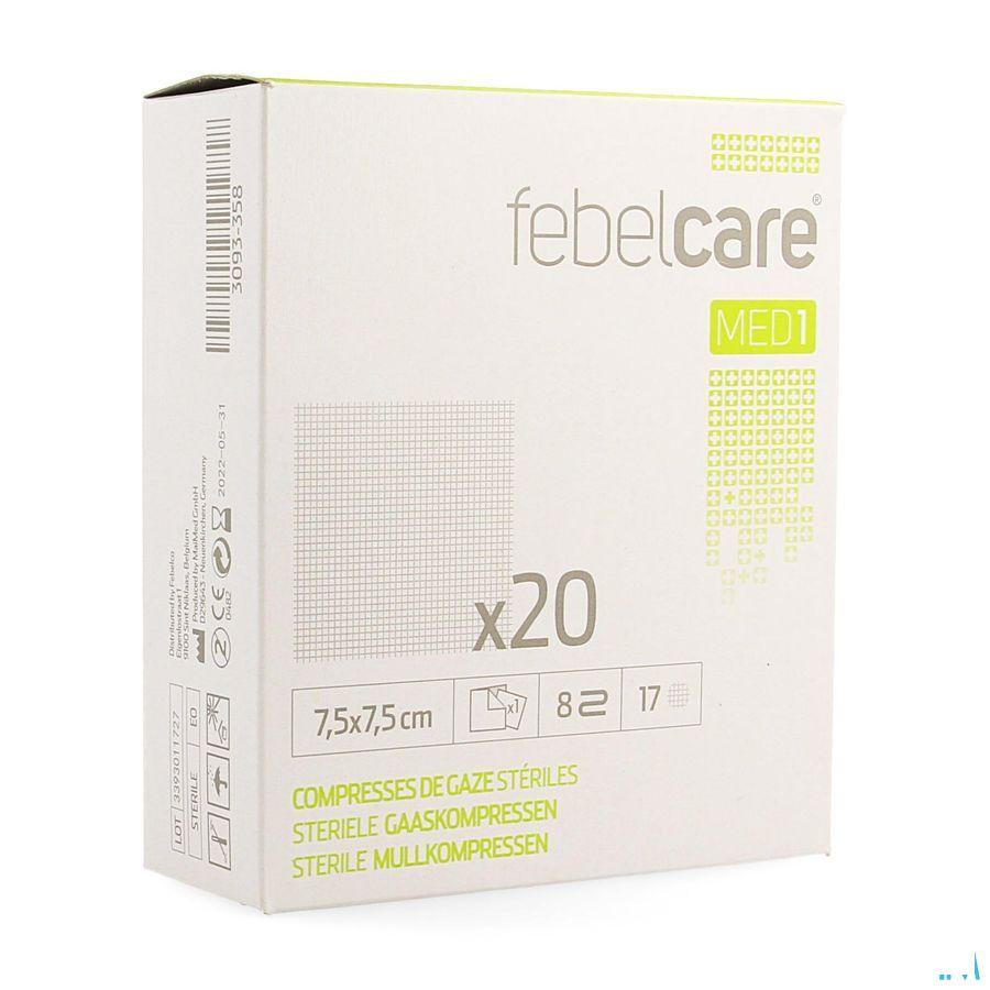 Febelcare Gaaskompres Steriel 7,5x 7,5cm 20x1
