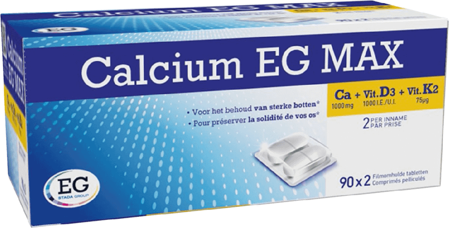 Calcium Eg Max K2 1G/1000Ui/75Mcg Comp Pell 90 x 2