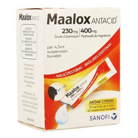 Maalox Antacid Lemon 230 mg/400 mg Suspension Or. 20x4,3 ml