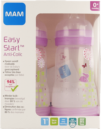 Mam Biberon Easy Start Anti colic 260 ml Fille 2 Pack