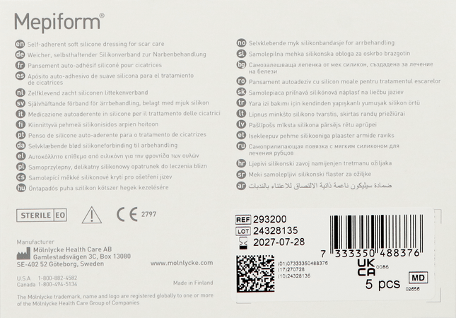 Mepiform Pansement Adhesive Anti cicat. Ster 5x 7,5cm 5 293200  -  Molnlycke Healthcare