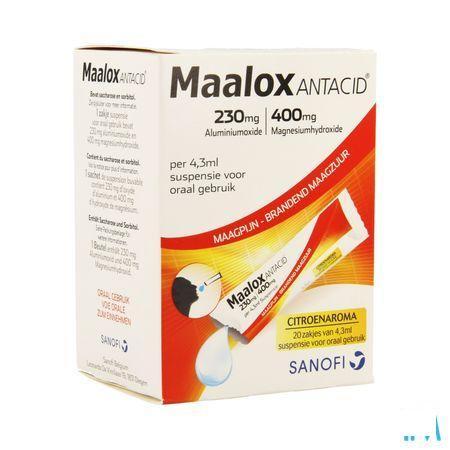 Maalox Antacid Lemon 230 mg/400 mg Suspension Or. 20x4,3 ml