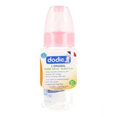 Dodie Zuigfles Glas Roze 1lftd 120 ml