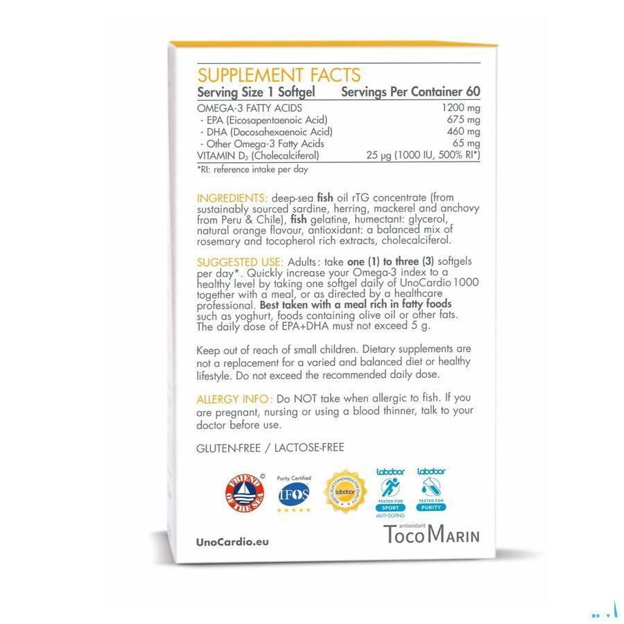Unocardio 1000 + Vit D 1000 Softgels 60