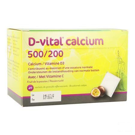 D-Vital Calcium 500/200 Fruit Passion Sachet 40  -  Depharm