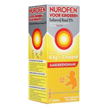 Nurofen Kind Suikervrij Aardbei 2 % 200 ml