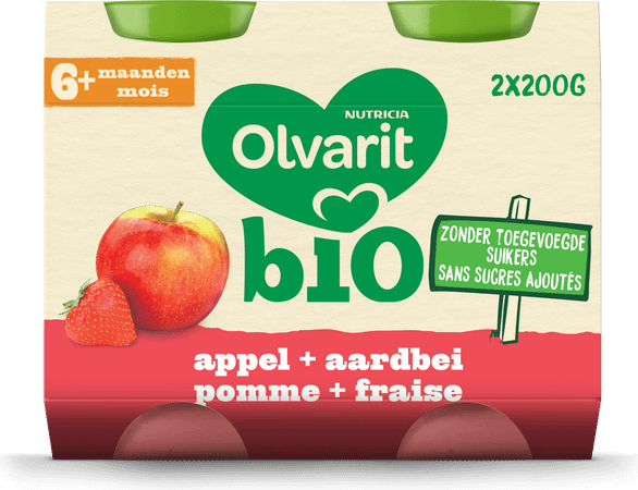 Olvarit Bio Appel Aardbei 6M 2X200G  -  Nutricia