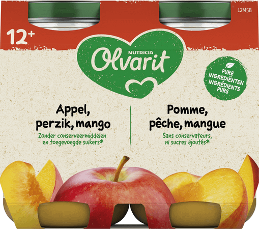 Olvarit Appel Perzik Mango 2x200 gr 12m56  -  Nutricia