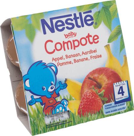 Nestle Baby Compote Appel Banaan Aardb. Pot 4x100 gr  -  Nestle