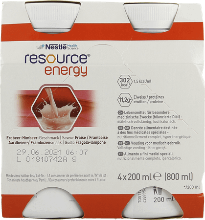 Resource Energy Drink Aardbei-framboos 4x200 ml  -  Nestle